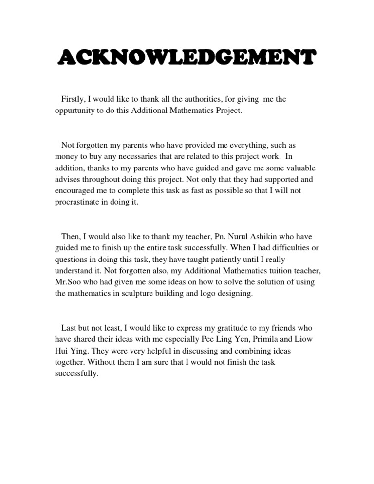 Acknowledgements for Math Project | PDF