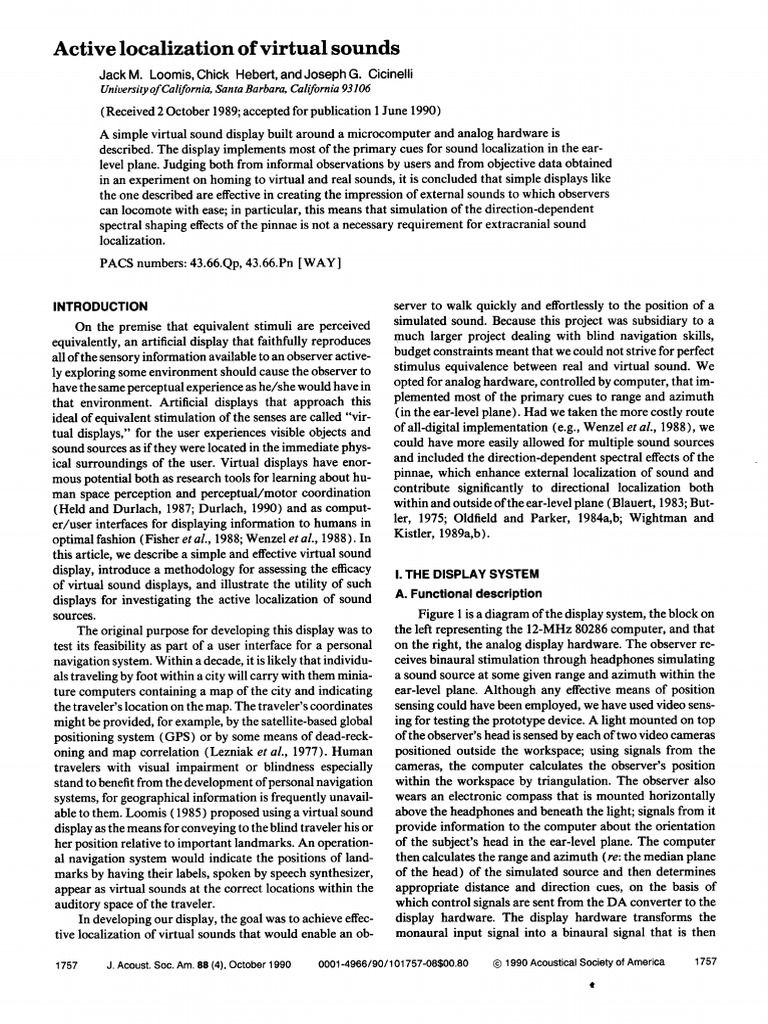 LOOMIS (1990) Active Localization of Virtual Sounds | PDF | Acoustics ...