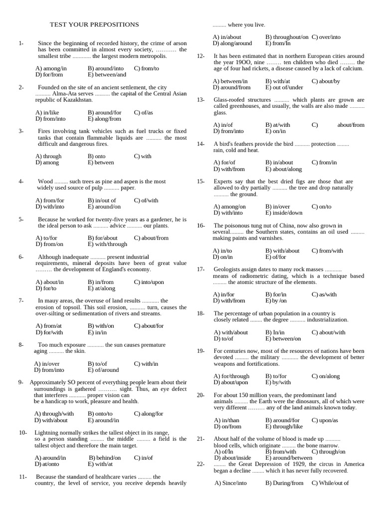Test Prepositions Els 14 | PDF