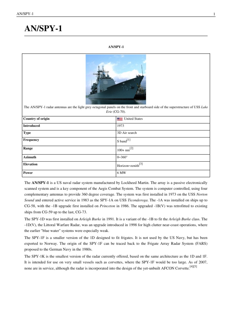 An Spy 1 Pdf Radar Military Technology