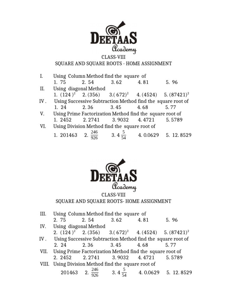 Square Root Home Assignment (10.6.15) | PDF