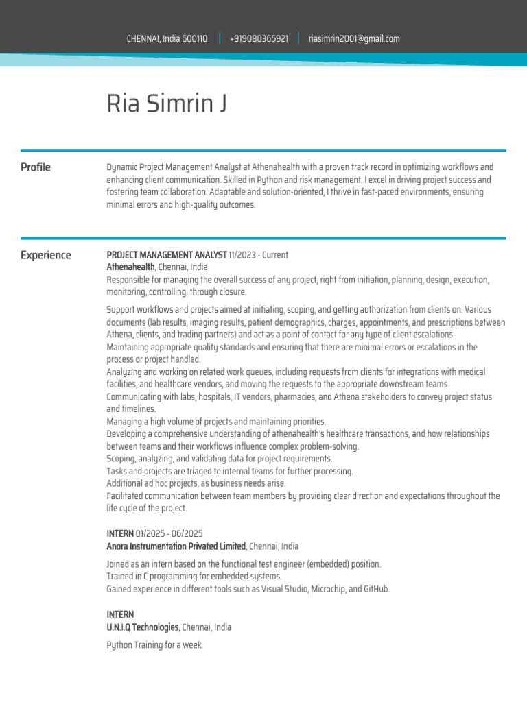 Ria Simrin J: Profile Profile Profile Profile | PDF | Project ...