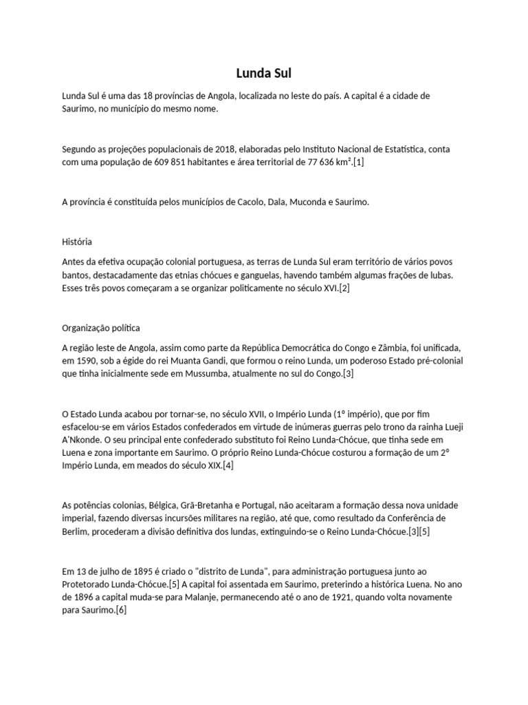 História e Geografia da Lunda Sul | PDF