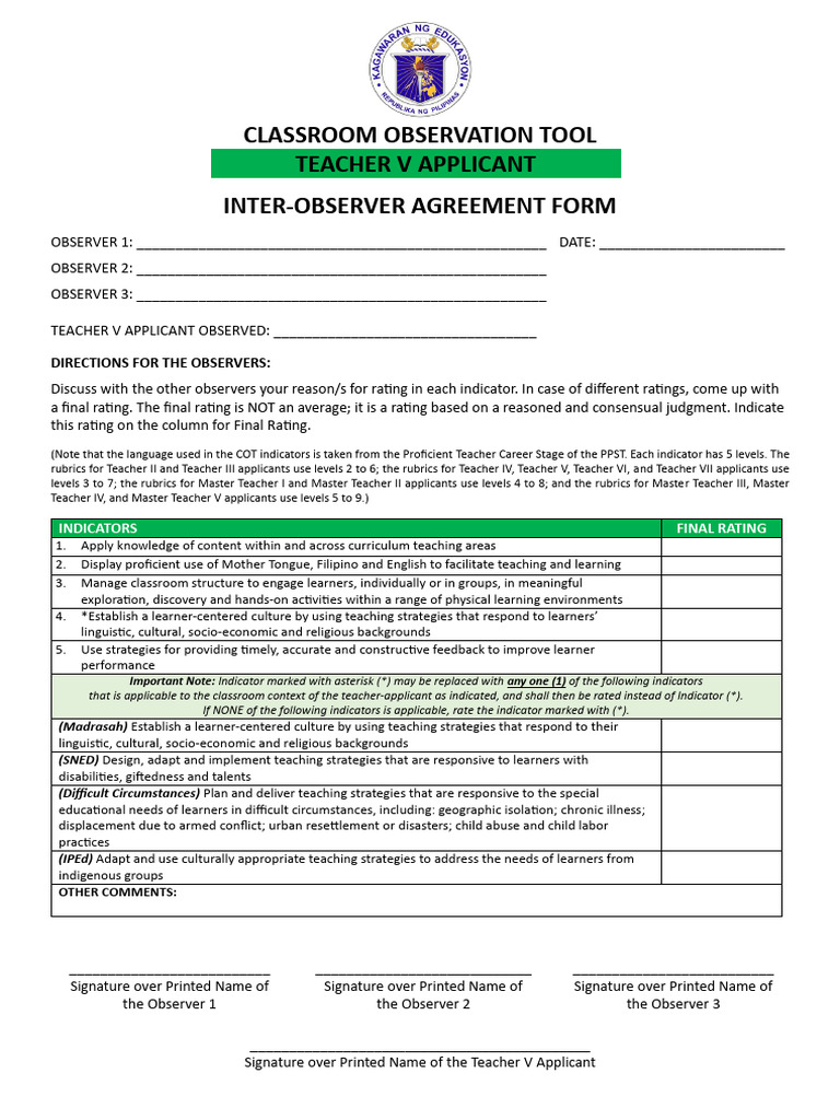 Classroom Observation Tool for Teachers | PDF