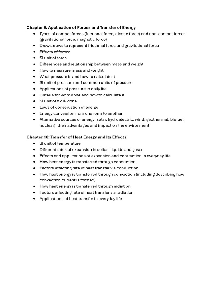Sec 2 Science Learning Outcomes | PDF | Heat Transfer | Force