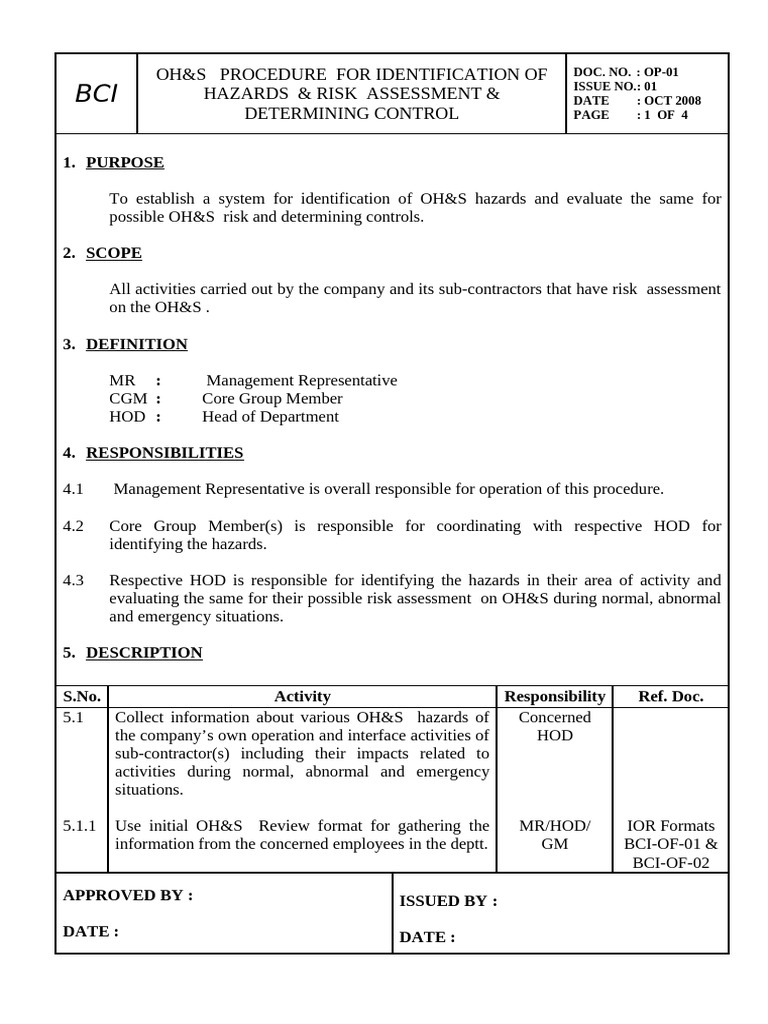 OH&S Hazard Identification Procedure | PDF | Hazards | Risk