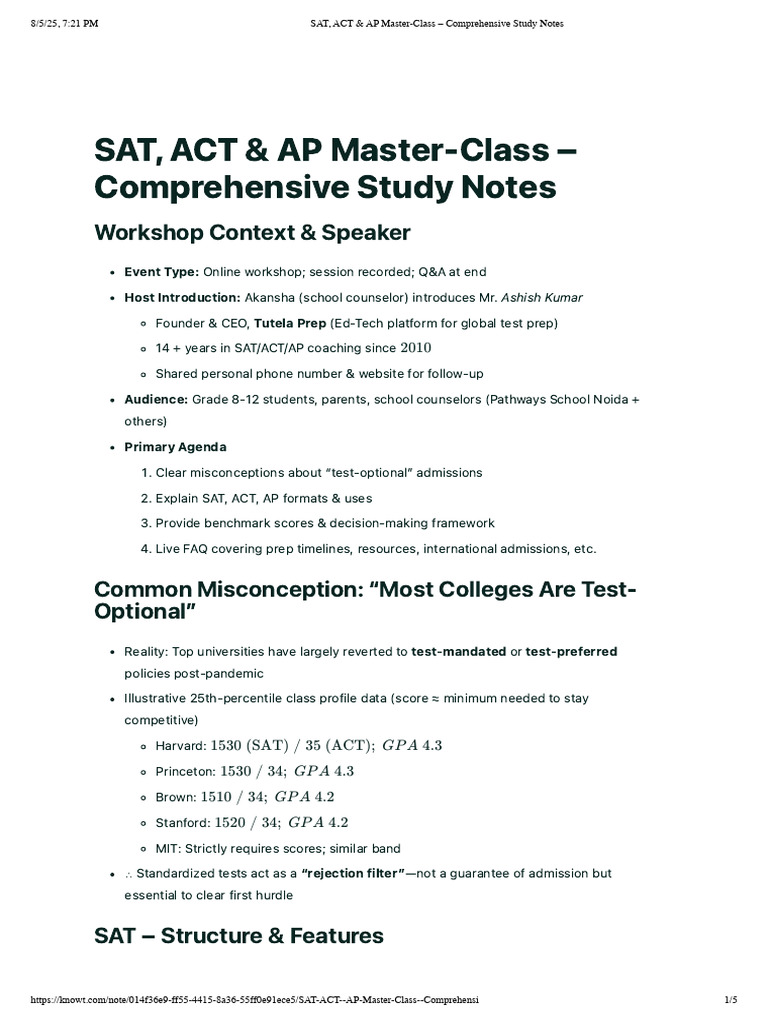 SAT, ACT & AP Test Prep Workshop Guide | PDF | Sat | Advanced Placement