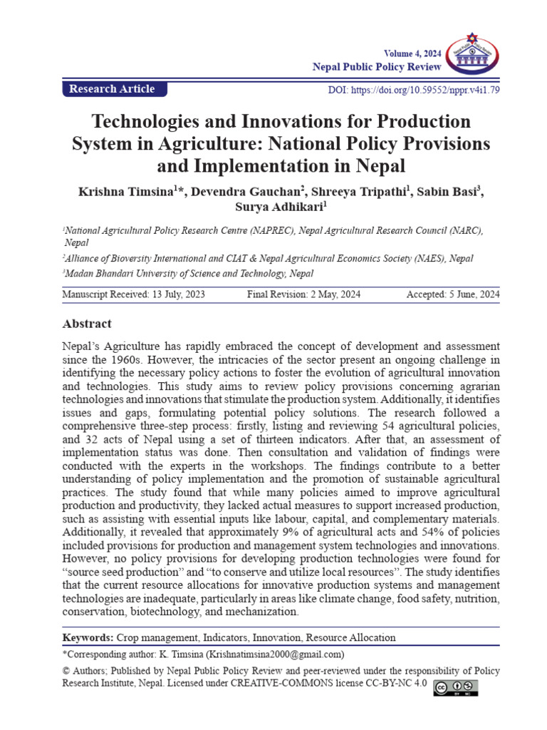 Nepal Agricultural Policy Innovations Review | PDF | Agriculture ...