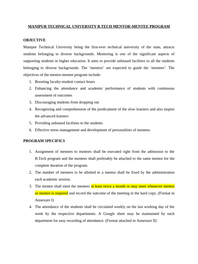 Mentee Objectives in Mentor Program | PDF | Mentorship