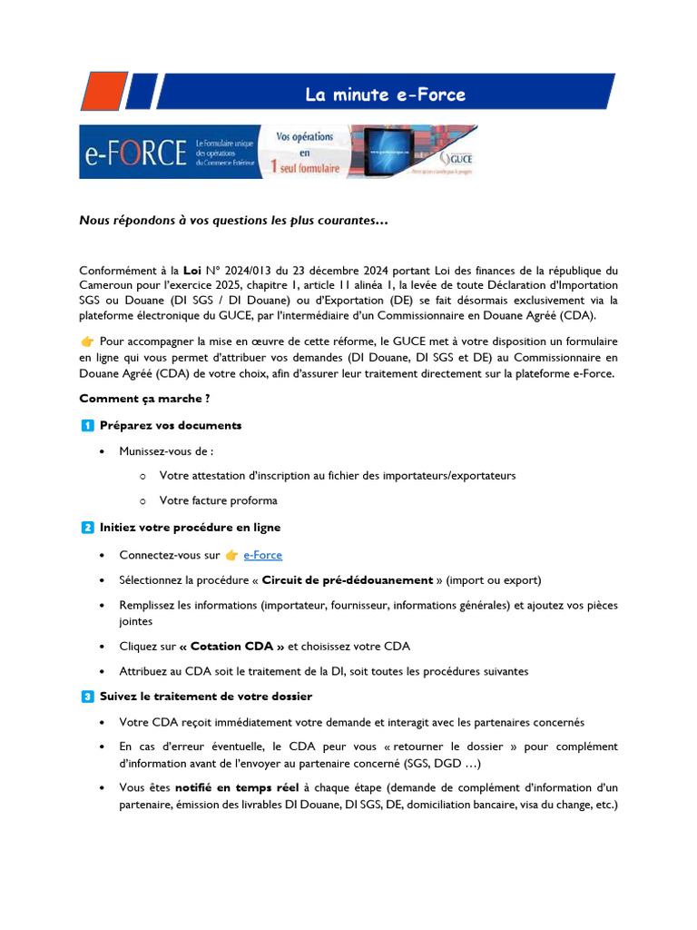 Déclaration d'importation SGS au Cameroun | PDF