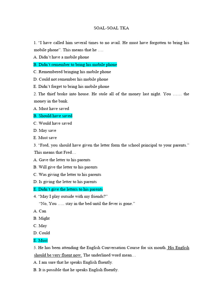 TKA Practice Questions and Answers | PDF