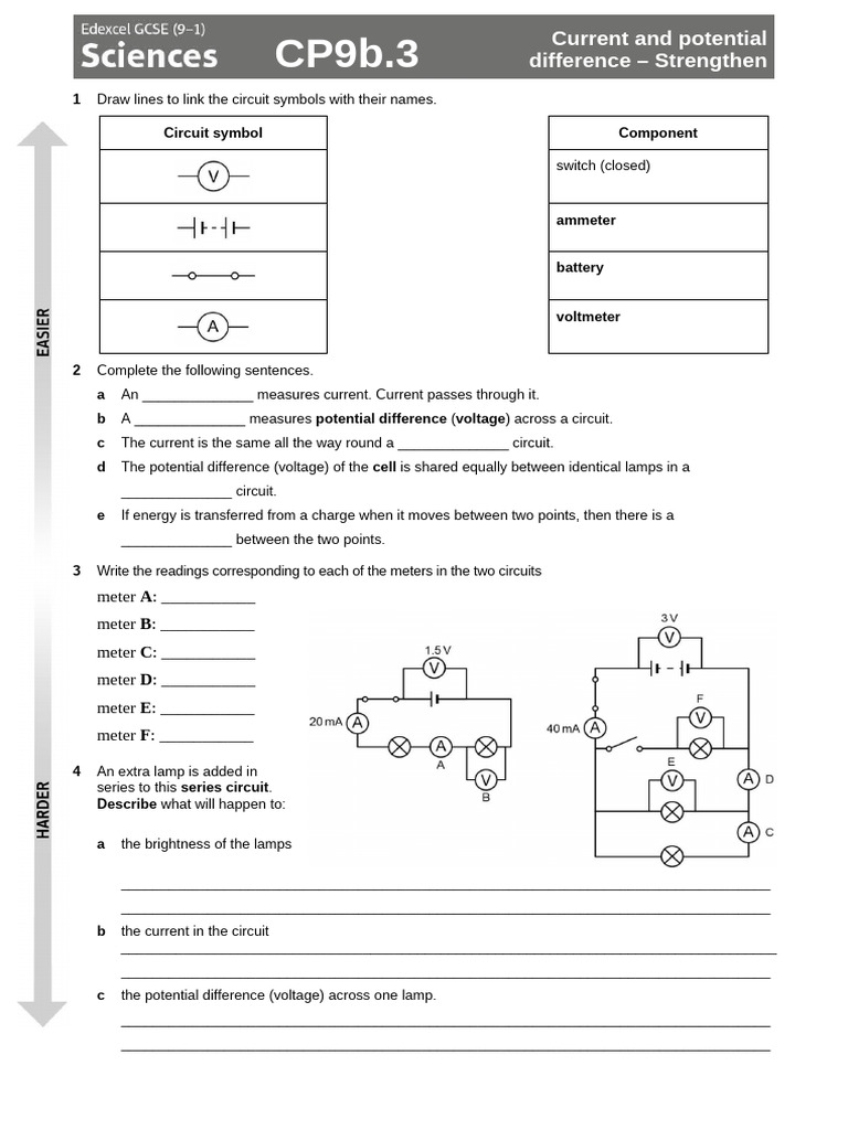 1-CP9b Current and Potential Difference - HWK | PDF | Voltage | Series ...