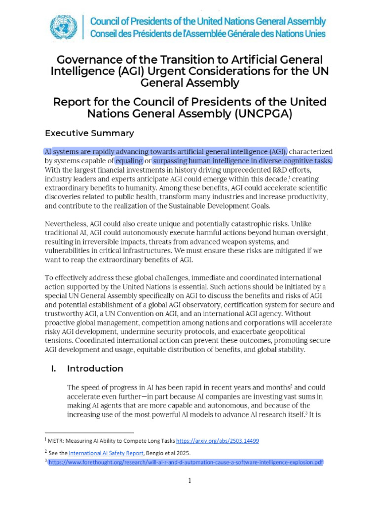 UN Governance for Artificial General Intelligence | PDF | Artificial ...