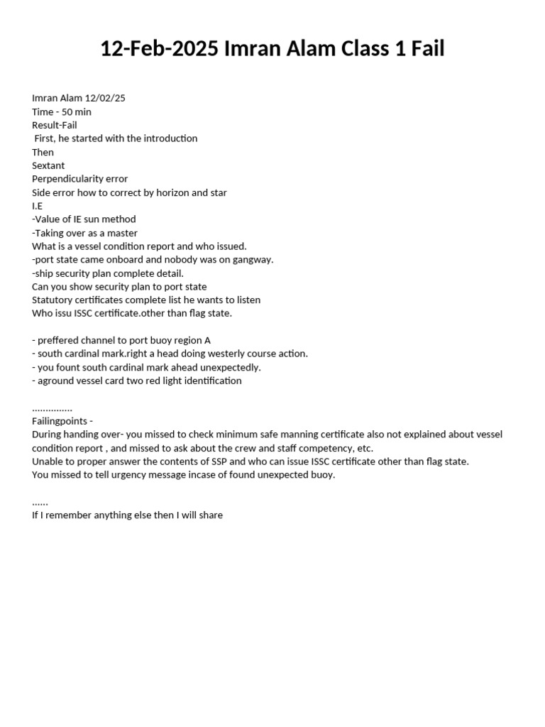 12-Feb-25 Imran Alam Class 1 Fail | PDF