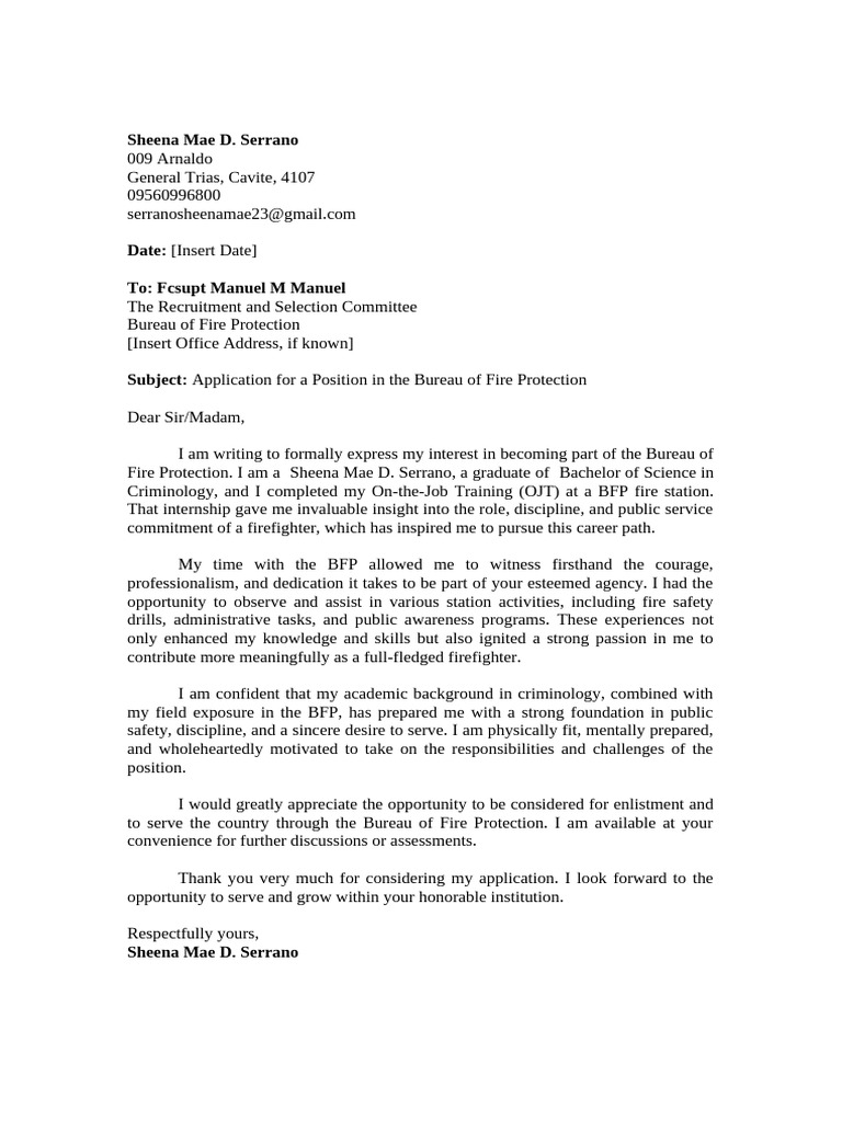 Application for BFP FO1 Position | PDF