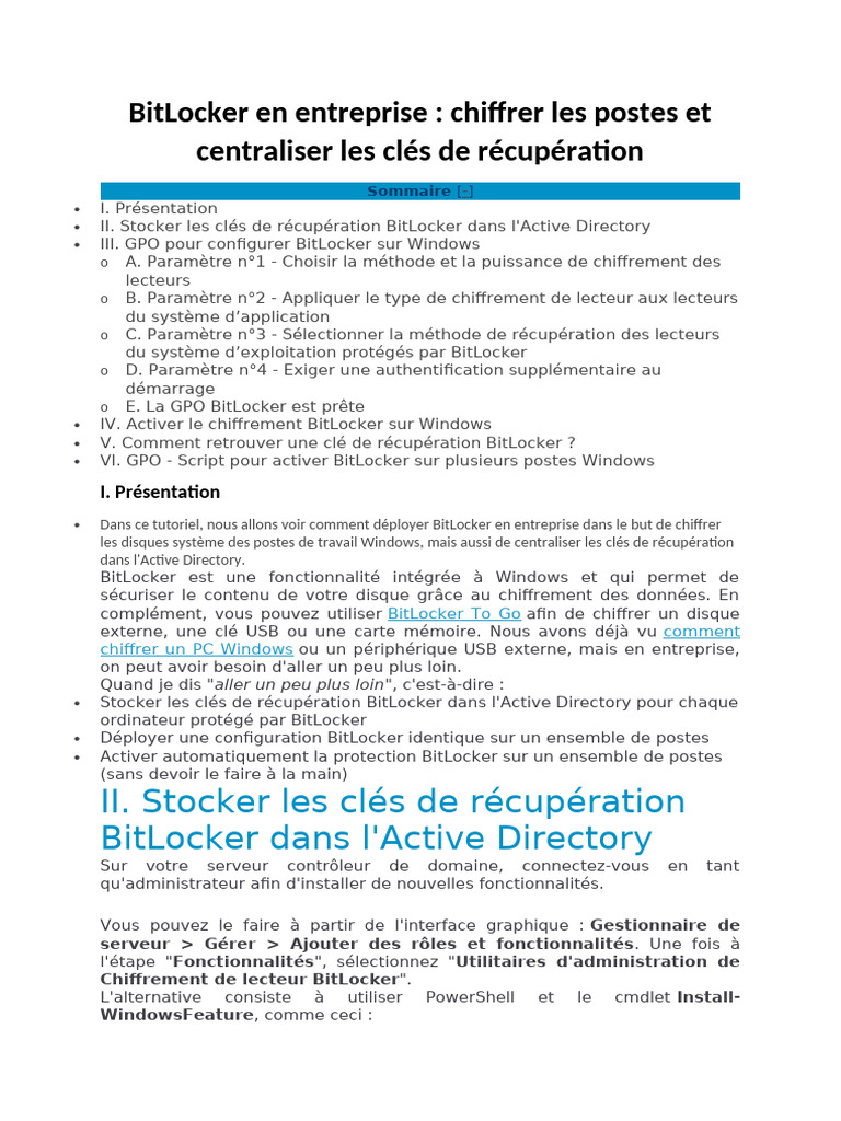 Déployer BitLocker en entreprise efficacement | PDF | Active Directory ...