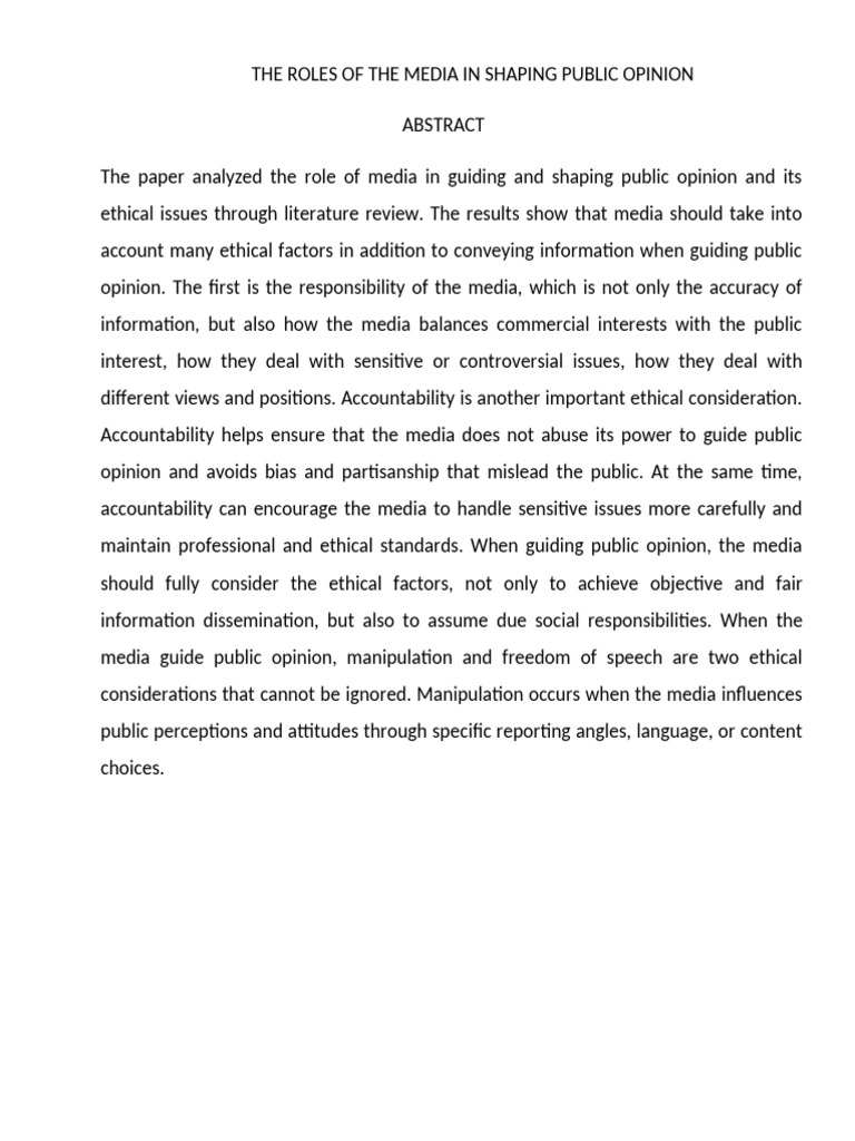 THE ROLES OF The Media in Shaping Public Opinion | PDF | Public Opinion ...