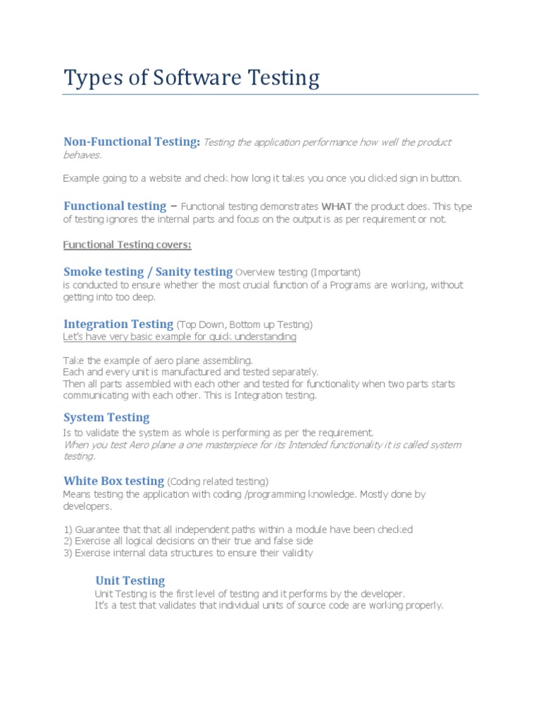 Software Testing Types Overview | PDF | Software Testing | Systems Science