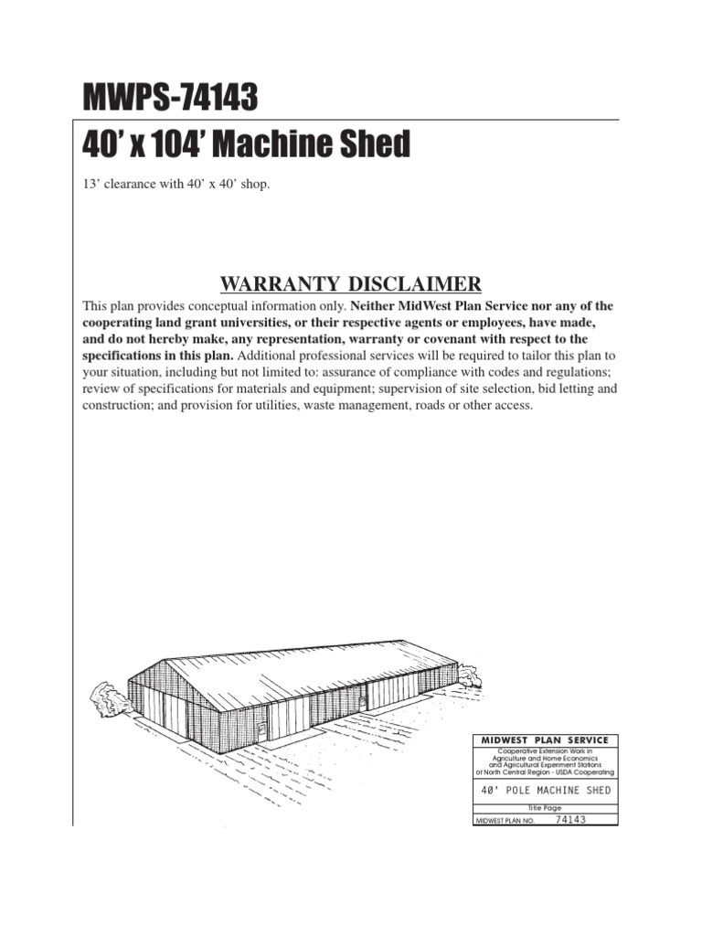 40' x 104' Machine Shed Plan | PDF