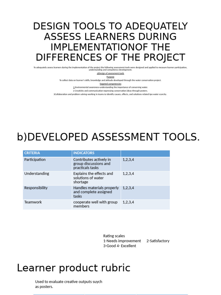 Design Tools To Adequately Assess Learners During Implementationof ...