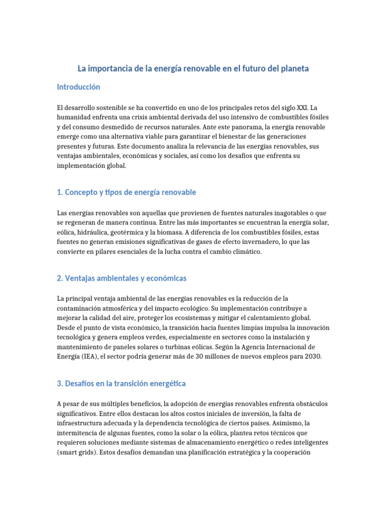 Energía Renovable: Clave para el Futuro | PDF | Energía renovable ...