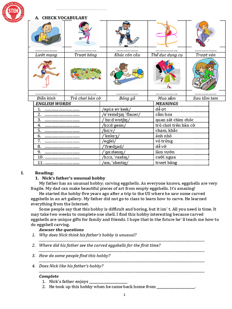 Vocabulary and Hobbies Lesson Plan | PDF
