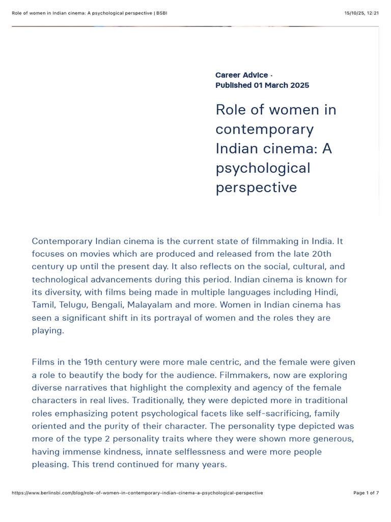 Women's Evolving Roles in Indian Cinema | PDF | Cinema Of India | Self ...