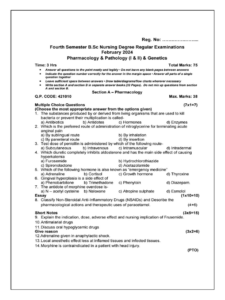 Pathology, Genetics and Pharmacology Sem Pyq | PDF