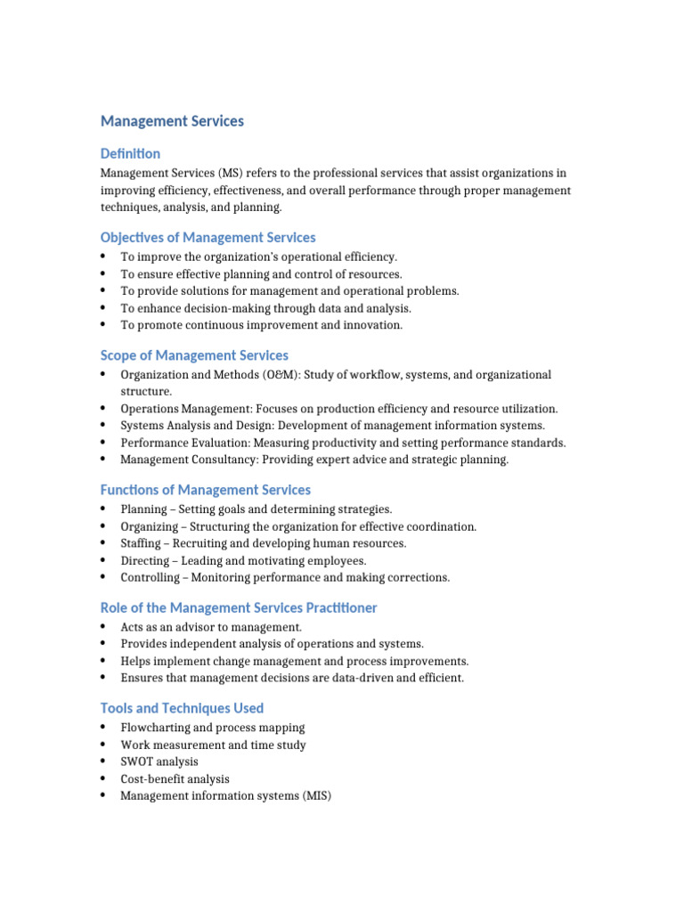 Management Services Summary | PDF