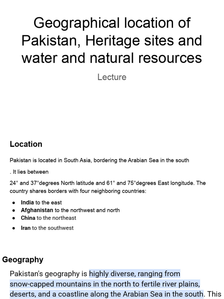 Pakistan's Geography and Heritage Sites | PDF | Indus River | Pakistan