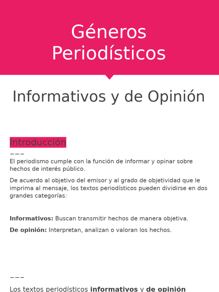 Géneros Periodísticos: Informativos y de Opinión | PDF | Narración ...