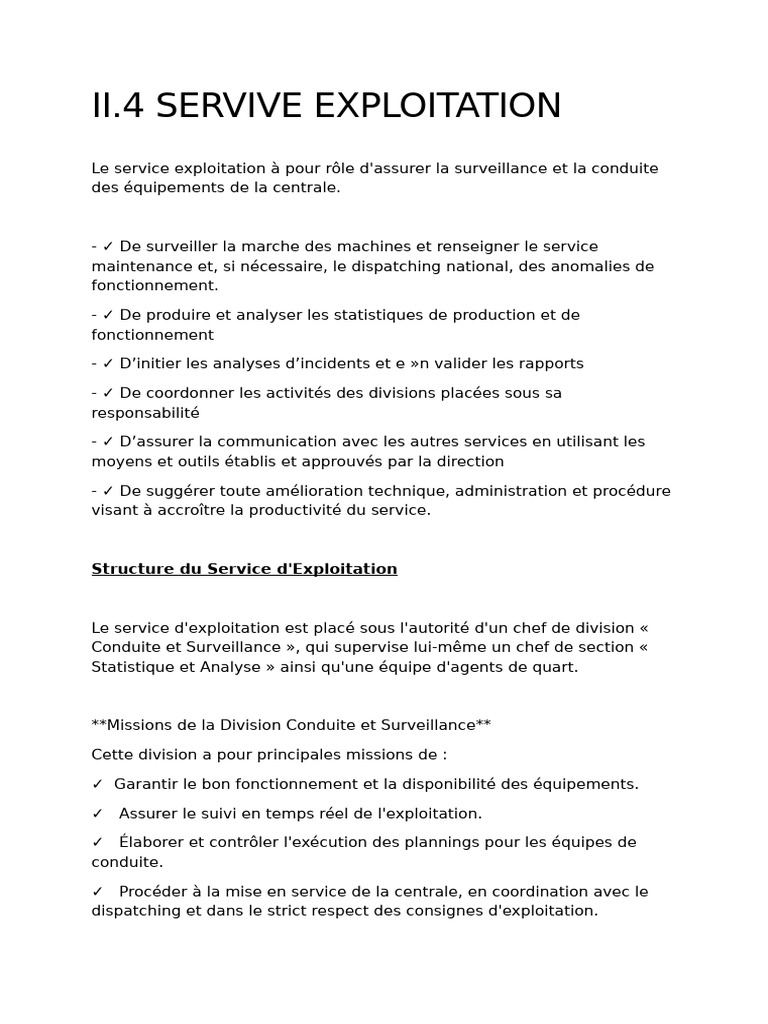 Rôle et fonctionnement du service exploitation | PDF | Transformateur ...