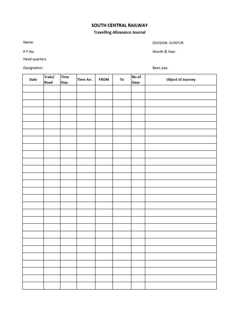 South Central Railway Travel Allowance Form | PDF
