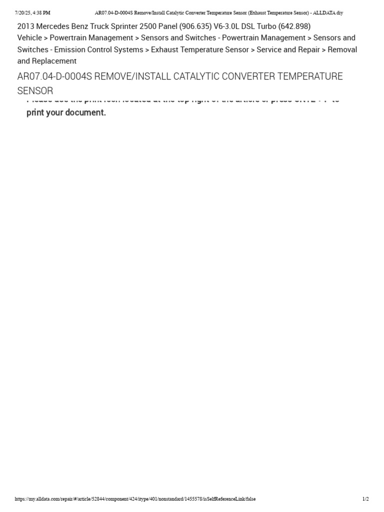 AR07.04-D-0004S Remove - Install Catalytic Converter Temperature Sensor ...