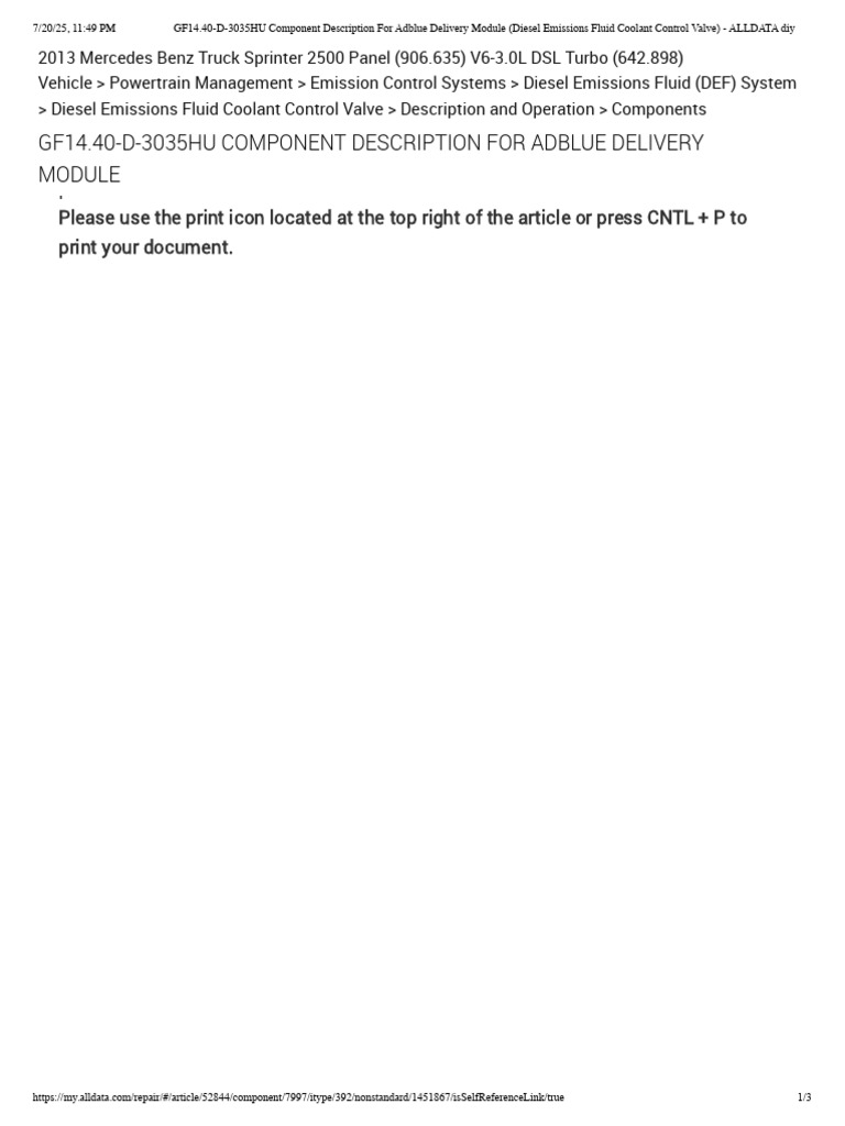 GF14.40-D-3035HU Component Description For Adblue Delivery Module ...