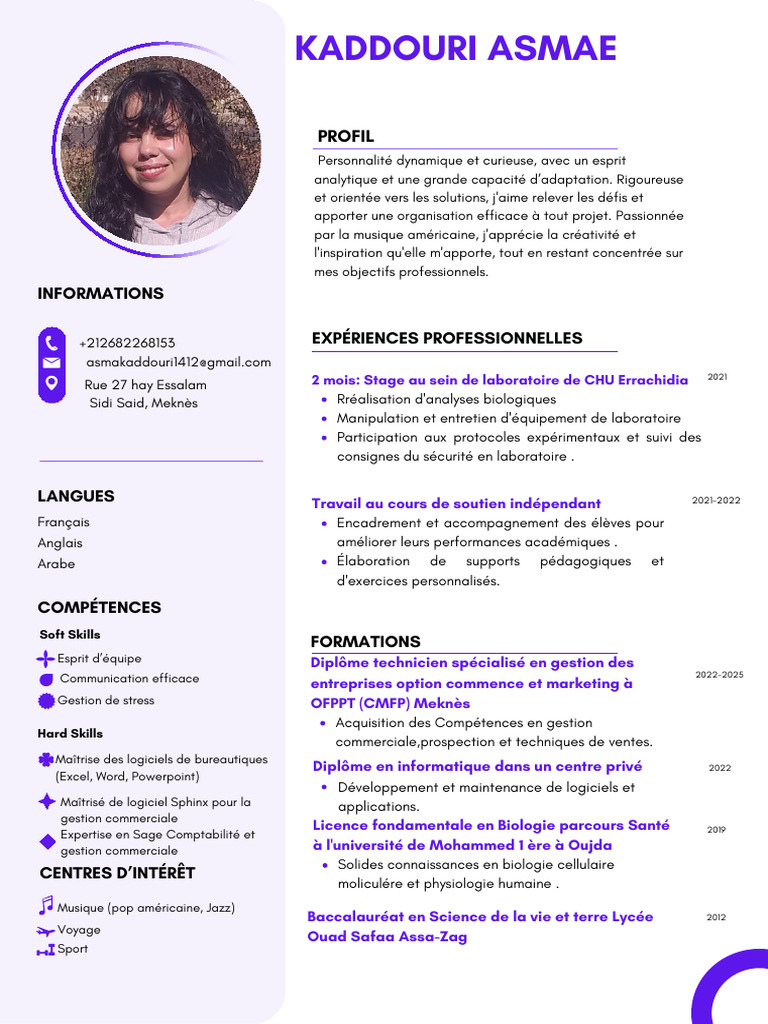 Profil professionnel d'Asmae Kaddouri | PDF | Logiciel
