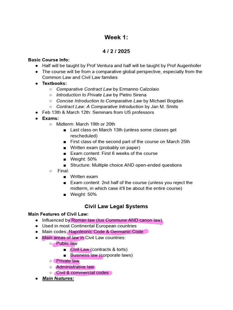 Comparative Civil Law Overview | PDF | Precedent | Common Law