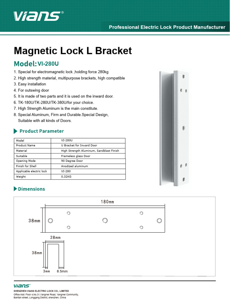 VI-280U Magnetic Lock Bracket | PDF