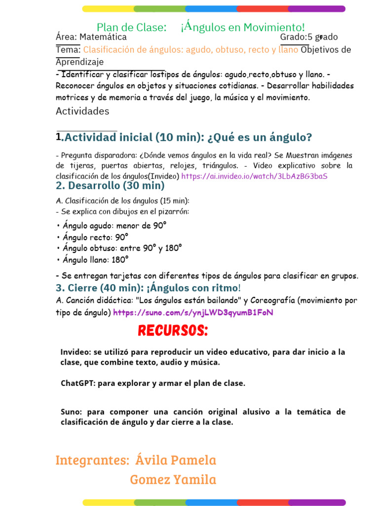 Clasificación de Ángulos para 5° Grado | PDF