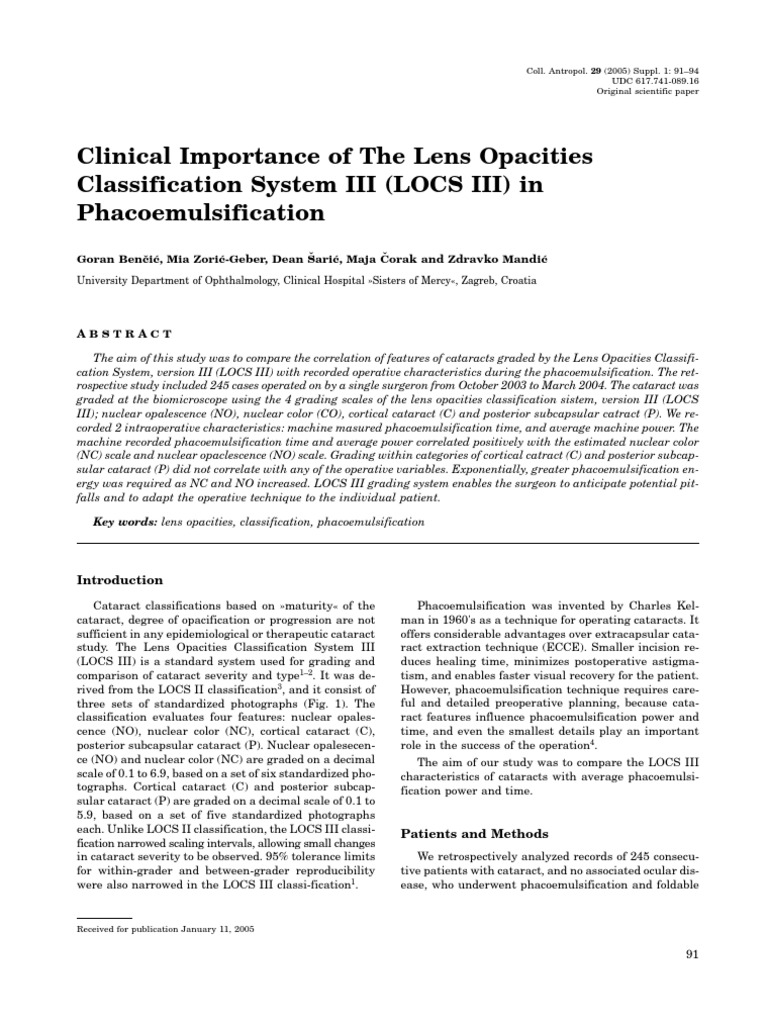 Clinical Importance of The Lens Opacities Classification System III