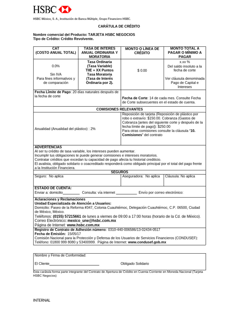 Caratula Informativa Thnegocios | PDF | Bancos | Servicios financieros