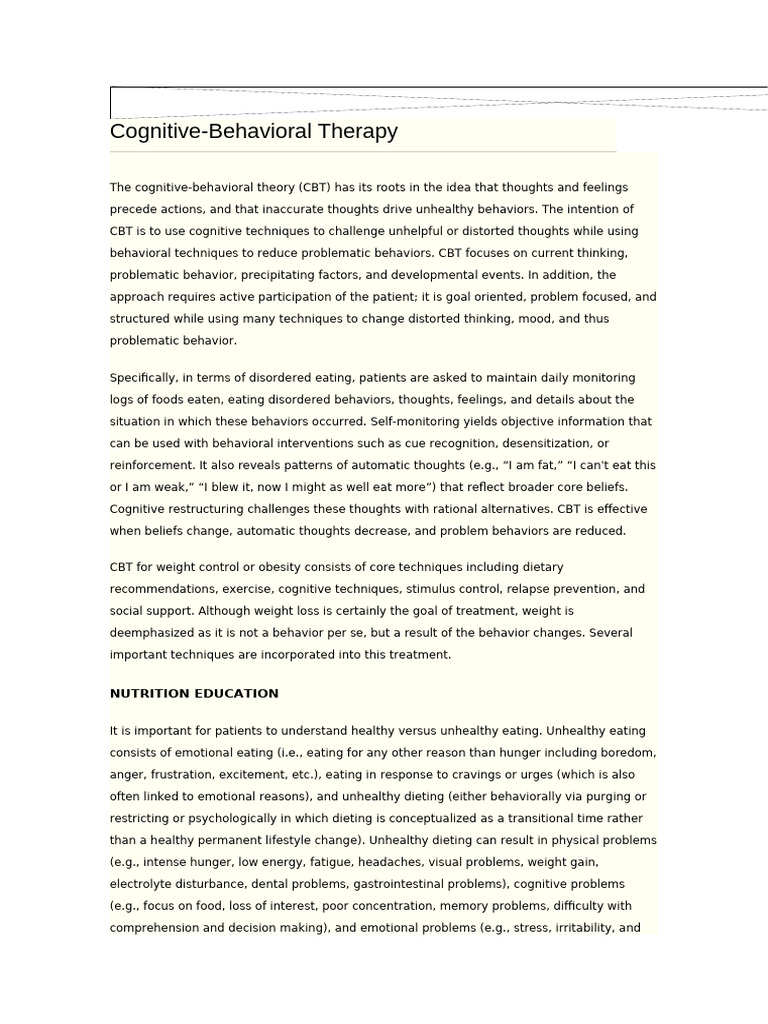 CBT Techniques for Disordered Eating | PDF | Cognitive Behavioral ...