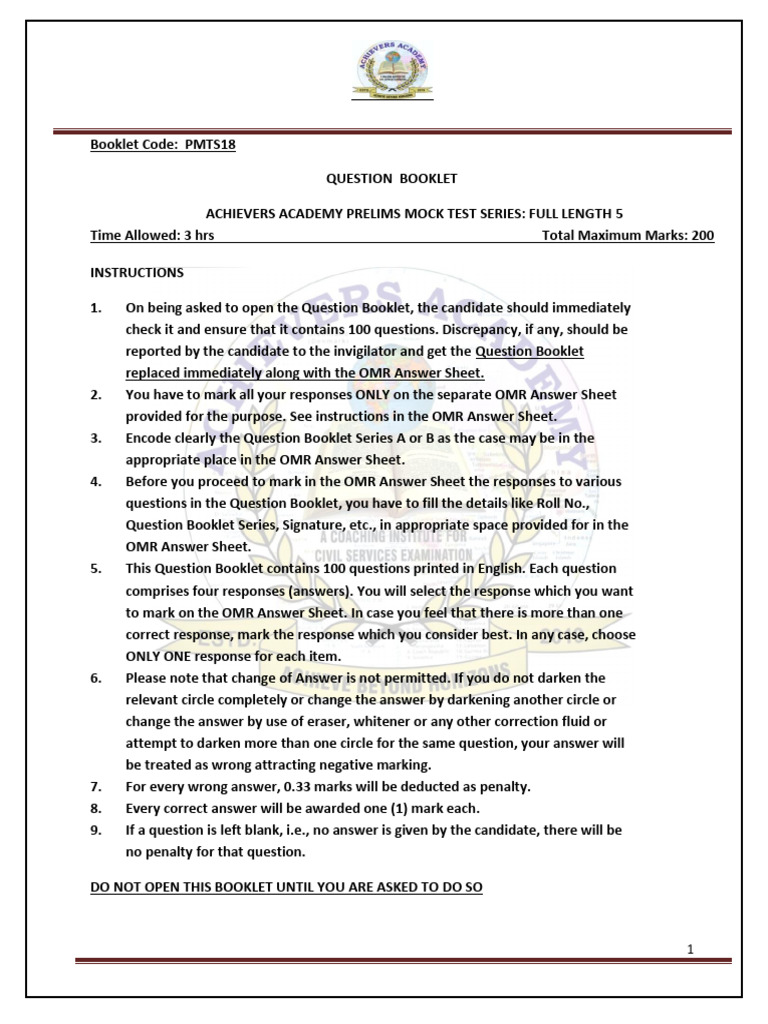 PMT 18 Full Length 5 Question With | PDF | Earth | Sun