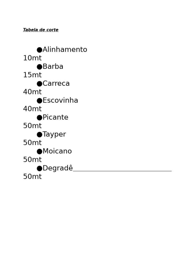 Tabela de Cortes de Cabelo por Estilo | PDF