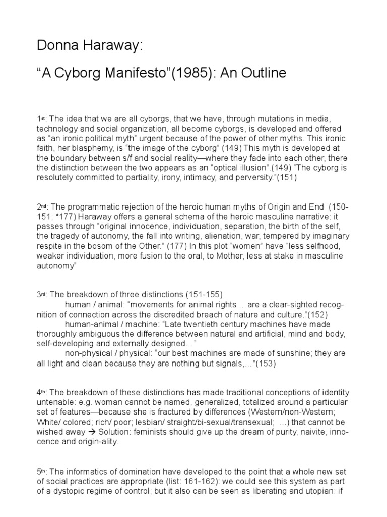 Donna Haraway - A Cyborg Manifesto - An Outline | Critical Theory