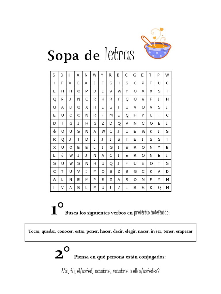 Sopa de letras pretérito indefinido A2.1