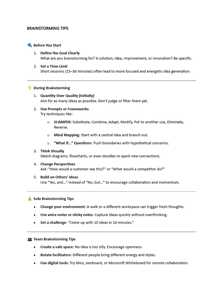 Brainstorming Tips | PDF