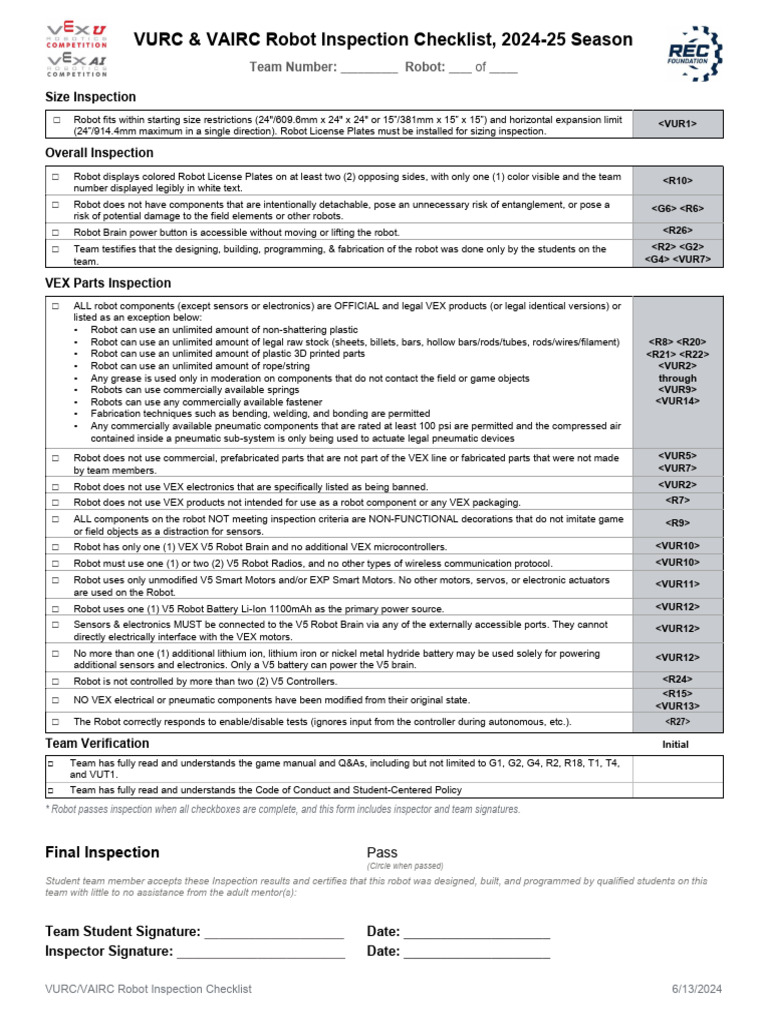 VURC VAIRC High Stakes Robot Inspection Checklist - v2 - 2024!06!13 ...