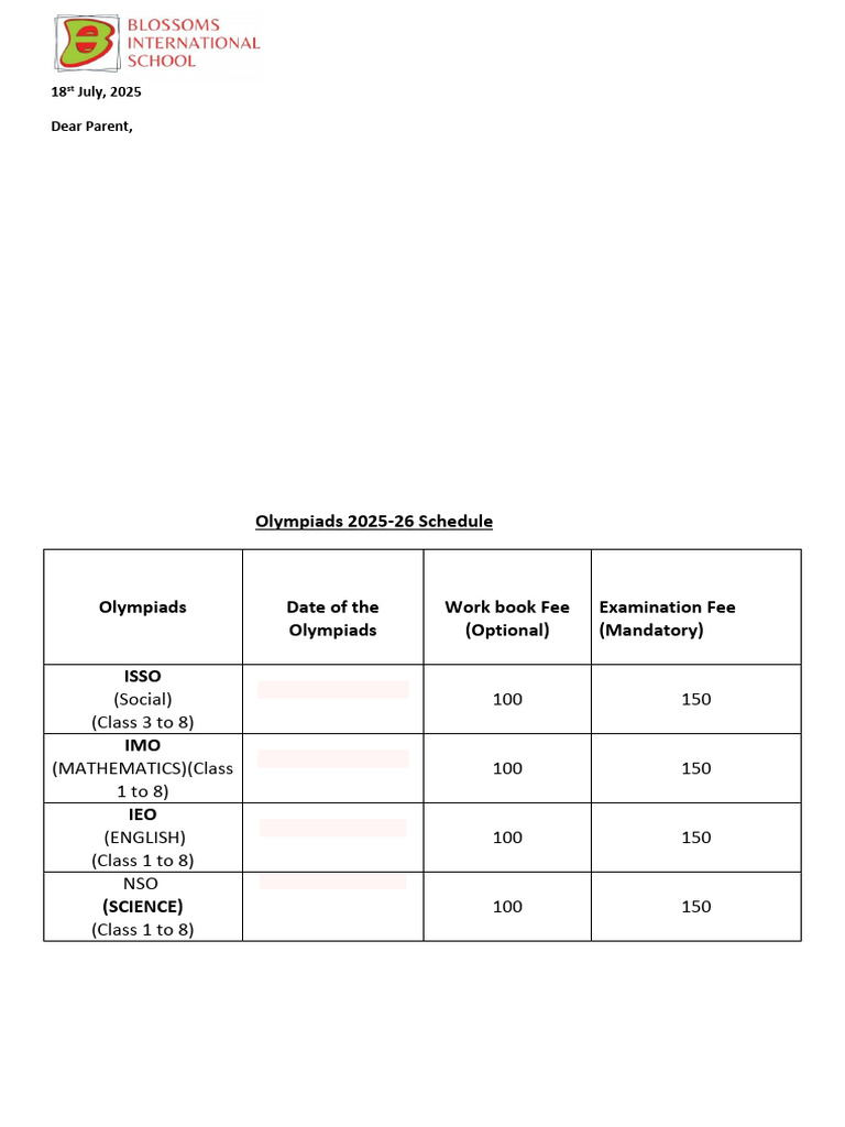 G3 To G 8 Olympiad Consent Form Periwinkle Branch 2025-26 | PDF