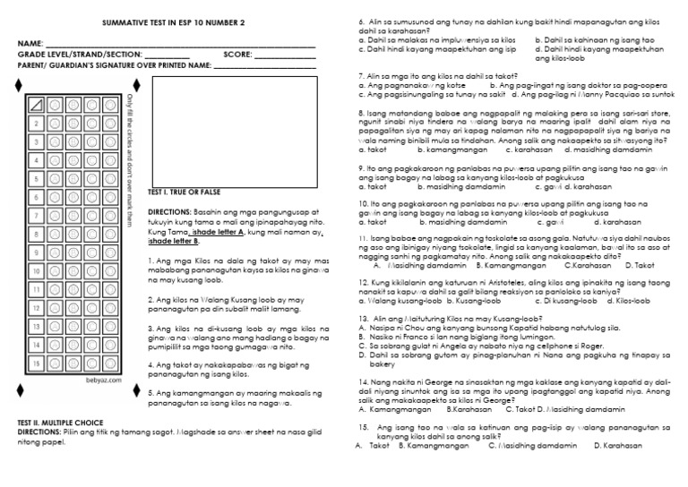 Summative Test Number 2 | PDF